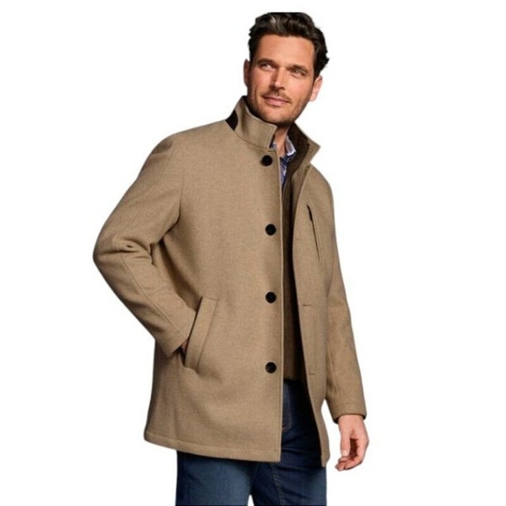 Johnston & Murphy Wool Blend Car Coat Mens XL Tan Camel Business Casual Winter